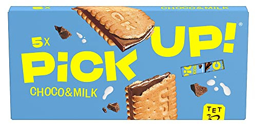 PiCK UP! Choco&Milk, Keksriegel mit knackiger Milchschokoladentafel und zarter Milchcreme zwischen zwei Keksen, der Snack für unterwegs, 5er Multipack, 5 x 28 g