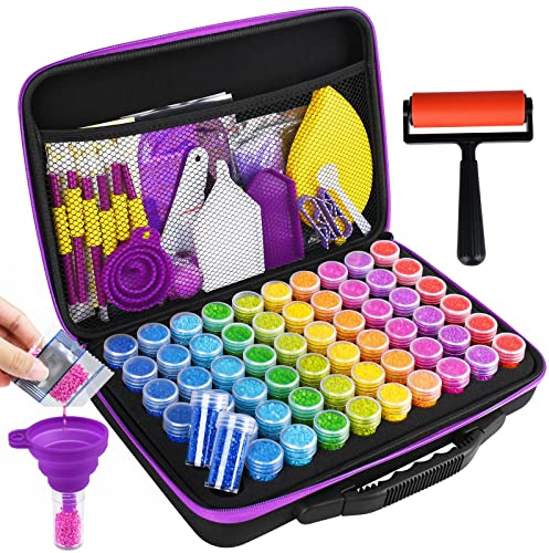 JOYBOY Diamond Painting Zubehör Boxen,Diamant Painting Aufbewahrungsbox,60 Fächer DIY Crystal Malerei Kit mit Koffer Trichter Pinzette Trichter Stickers,für Strass Perlen Nägel DIY Handwerk