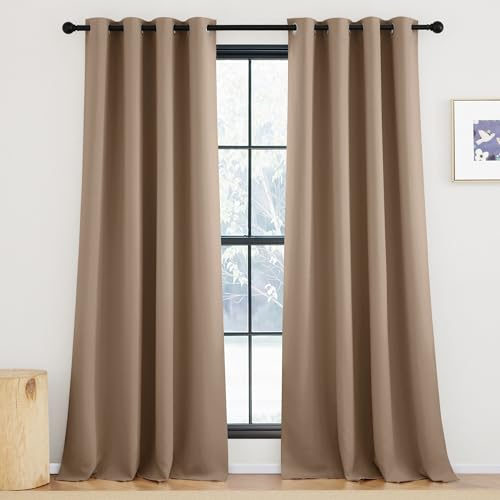 KGORGE Thermo Vorhang gegen Hitze Wohnzimmer Gardinen Blickdicht Ösenvorhang 2er Set 245 x 140 cm(HxB) Wärmeisolierend Verdunkelung Blackout Curtains, Cappuccino