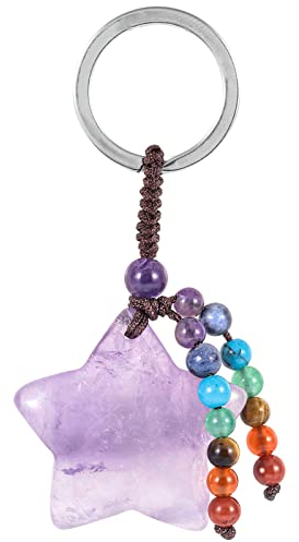 Nupuyai Kristall Stern Schlüsselanhänger mit 7 Chakra Stein Perlen Quaste Schlüsselring, Stern Anhänger Schlüsselbund Taschenanhänger Glücksbringer Talisman