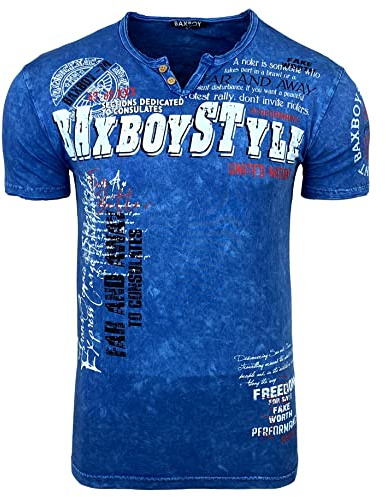 Baxboy Herren Rundhals Tee Regular Slim Fit O Neck Ausschnitt Vintage T-Shirt Kurzarm Design Fashion Top Print Shirt B-148