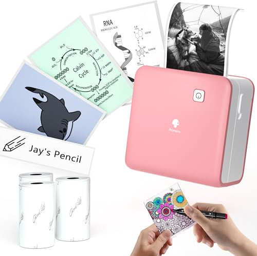 Phomemo M02 Pro Mini Drucker für Smartphone,Tragbarer Thermodrucker Bluetooth Etikettendrucker 300 DPI Taschendrucker mit 3 Papierrollen, Geeignet für Geschenk,Aufkleber,Studiennotizen,Etiketten-Rosa