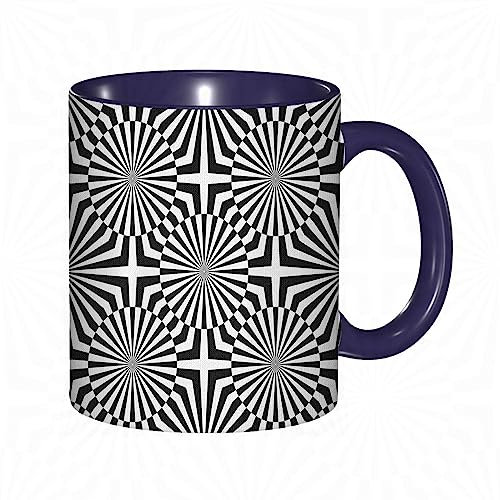 RFSHOP Coffee Mug Optical Illusion Circle Retro Style Futuristic Composition Pattern with Concentric Stripes 11Oz Ceramic Tea Cup with Handle for Home Office Christmas Birthday
