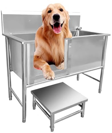 Baignoire De Toilettage Pour Chien, Baignoire Professionnelle En Acier Inoxydable Pour Chien De Compagnie, Avec Marches, Accessoires De Robinet, Station De Lavage Pour Chien, Porte Gauche(120*70*40cm
