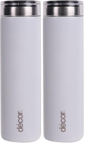 Décor Insulated Double Walled Thermal Flask | Stainless Steel Coffee Flask with Gloss Coating | Up to 12 Hours Hot | 300ml, White (Pack of 2)