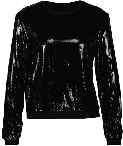 Marc Cain Damen Langarm Sweatshirt mit Glitzerstoff schwarz (DE/NL/SE/PL, Numerisch, 34, Regular, Regular, Schwarz)