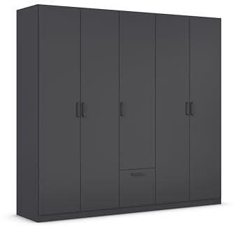Rauch Möbel BARI, Kleiderschrank, Farbe Grau metallic, Breite 226 cm | Schrank, 5-türig, 1 Schubkasten, für Schlafzimmer, Kinderzimmer, Babyzimmer, Homeoffice, Garderobe, Flur