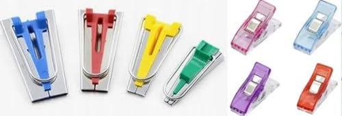 KARELLS Schrägbandformer,4 Stück Schrägbandmacher,mit 4Pcs Nähklammern,Schrägbandformer Set,Schrägband Werkzeug Set,6mm,12mm,18mm,25mm,Stoff Bias Tape Maker,Edelstahl Nähen Zubehöre