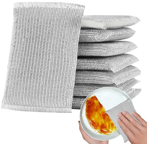 8-Pack Scourers Scouring Pads Sponge, Non Scratch Scrubbing Metal Scourer, Reusable Kitchen Sponges and Bathroom Cleaning Sponge, Long-Lasting Dish Multi-surface Pads Sponge