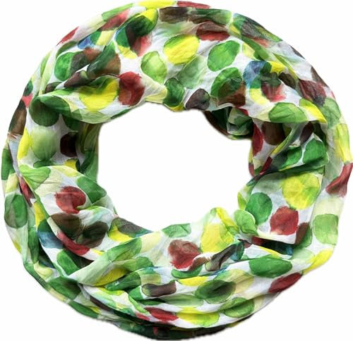 Jeamis Kreis Seide Loop Farbverlauf Frühling Rundschal Rainbow Unisex Sommer Leicht Schal Stola Dots (KreisB Grün)