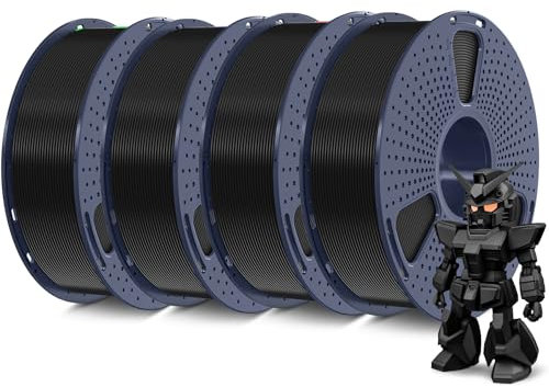 SUNLU 4KG PETG Filament 1,75 mm, 3D Druckerfilament Bundle, Verbesserte Zähigkeit hohe Schlagfestigkeit, für die Meisten FDM 3D Drucker, 1kg pro Spule, 4 Rollen, Schwarz