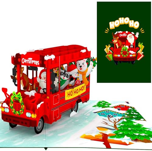 Liebessa Premium 3D Pop Up Weihnachtskarte: Handgemachte, exklusive Festtagskarte mit einzigartigem Weihnachtsbus-Motiv – Liebevoll gestaltet für besinnliche Grüße & stimmungsvolle Deko!