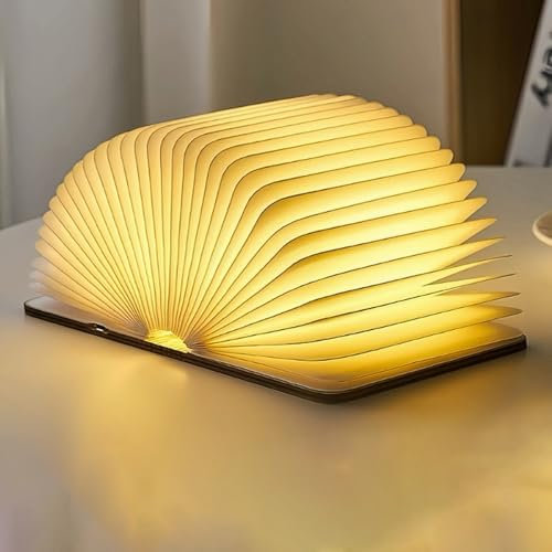 KUWUNG Hölzerne Faltende Buchlampe, Buch Lampe, Dekorative Lichter, USB Aufladbare, 360° Faltbar, Buch Lampen Leselicht, ldeal Geschenk für Frauen, Kinder, Weißer Ahorn (17 * 12 * 2.5 cm)