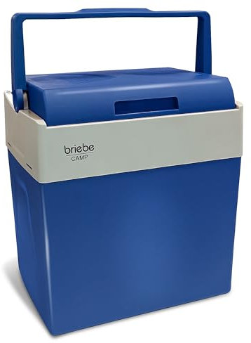 briebe Nevera Portátil Eléctrica de Viaje para Coche, Camping, 12V / 220V, Capacidad 28 Litros, Refrigera, Mantiene el Calor, Modo Bajo Consumo, Azul