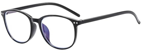 SuerTree Brille Unisex Blaulichtfilterung Leichte Kurzsichtigkeit Scharnier Mode Distanz Brille für Damen und Herren Rund Schwarz -2.5
