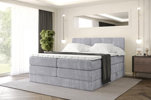 ALTDECOR Boxbett mit H3 H4 Matratze LIRO King - 200x200 - Grau | Lattenrost, Topper, Boxspringbett mit Bettkasten, Bett mit Stauraum, Doppelbett, Polsterbett