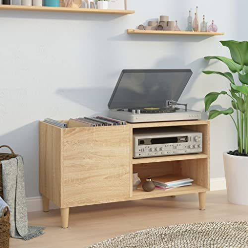 Makastle Meuble Platine Vinyle, Rangement Vinyle, Support de Tourne-Disque, avec Étagère, Étagère de présentation, chêne sonoma 84,5x38x48 cm bois d'ingénierie