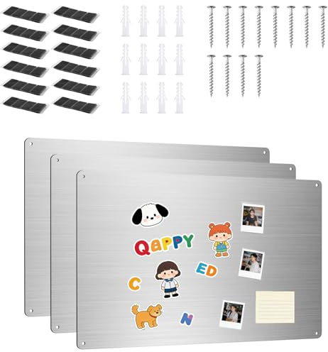 MUXHEL 3 Stück Magnettafel, 43 x 32cm Magnetwand, Magnettafel Küche, Pinnwand Magnetisch, Magnetische Pinnwand, Magnetwand Groß, für Tafel Büro Küche Kühlschrank (Silber)