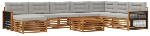 vidaXL Outdoor-Sofagarnitur mit Kissen 9 pcs Natürlich und Hellgrau, Gartenmöbel, modernes Outdoor-Sofa-Set, Akazienholz, modulares Sofa, ideal für Pool und Terrasse