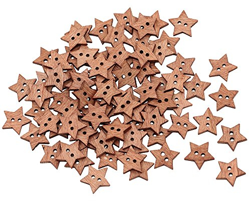 Bluelans® Knöpfe in Sternenform Holzknöpfe Knopf für Handwerk Scrapbooking, 100er Holzknöpfen sternknöpfe Natur