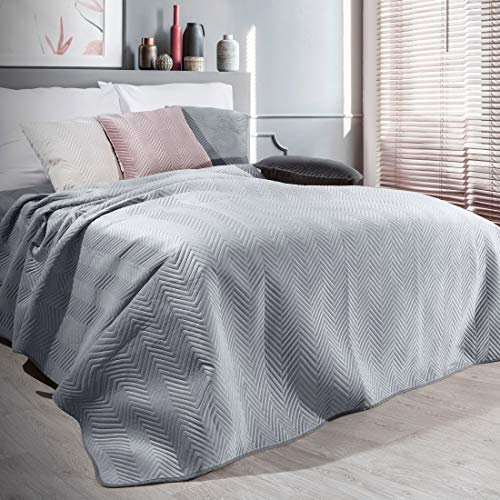 Eurofirany Exklusive Decke Tagesdecke Glamour 200x220 170x210 Steppdecke Bettüberwurf Überwurf (Sofia Silber, 200 x 220 cm)
