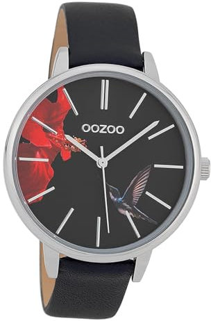 Oozoo Damenuhr mit Lederarmband Kolibri Schwarz 42 mm C9764
