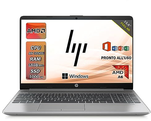 HP 255 G9 | Pc portatile notebook | Ram 16 GB ddr4 | SSD 1 TB | Amd 3050U | Silver | Display 15.6 | FHD | BT | WiFi | Windows 11 Pro | Office Pro | Computer portatile Pronto all'uso