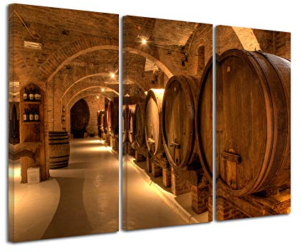 DECLINA, Décoration Murale Tableau, Tableau Deco Home, Tableau Deco Murale Salon, Tableau triptyque Cave à Vin 120x80 cm Marron