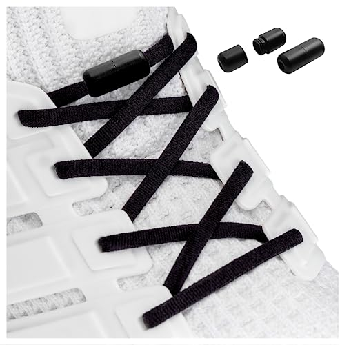 Laceton - Premium Elastische Schnürsenkel ohne Binden - hochwertiger Metall-Lock-Verschluss, Schnürsenkel-Set (Schwarz, 1-Paar)