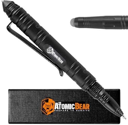 18 in-1 Taktischer Kugelschreiber von Atomic Bear, Edelstahl Tactical Pen, Taktischer Stift für Polizei, Militär und EMT, Defender-Serie (Schwarz)