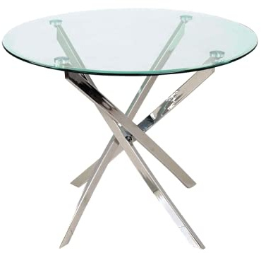 SIGNAL MEBLE AGIS, Glastisch Rund, Transparent, 90 cm Durchmesser, Verchromtes Metallgestell, Modern, Gehärtetes Glas, für 5 Personen