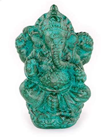 FaHome Ganesha Skulptur Hindu Gottheit Stein Figur Glück Statue ca. 12 cm Elefant Grün
