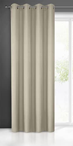 Eurofirany Rita Vorhang Gardine Glatt Schlicht Einfarbig-8 Ösen Modern Schlafzimmer Wohnzimmer Lounge Kinderzimmer 1 Stück Einzeln, Polyester, Cappuccino, 140 x 250cm