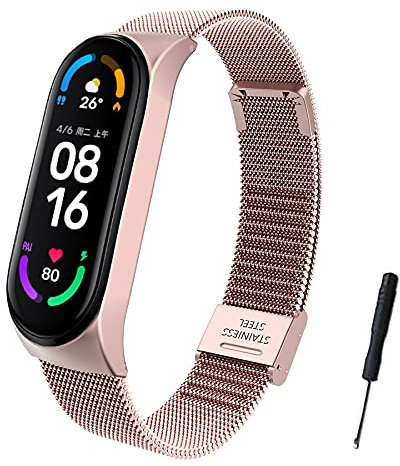 BDIG Cinturino per Mi Band 6 Cinturini Metallo in Acciaio Inossidabile Bracciale di Ricambio Braccialetto da Polso Sostitutivo Wristband Cinturini Mi Band 5
