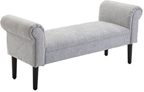 HOMCOM Bed End Bench, Window Seat, Linen Chaise Lounge Sofa with Arm and Wooden Legs for Bedroom, Living Room, Grey