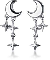 SLUYNZ 925 Sterling Silber Kleine Ohrstecker für Damen Kleine Ohrringe Mond Stern Ohrstecker (A-Silber)