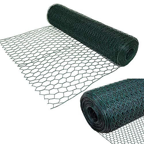 EFAN PVC Coated Chicken Wire Rabbit Mesh Fencing, 60CM X 25M Hexagonal Wire Mesh 50mm Hole Garden Wire Netting, Green
