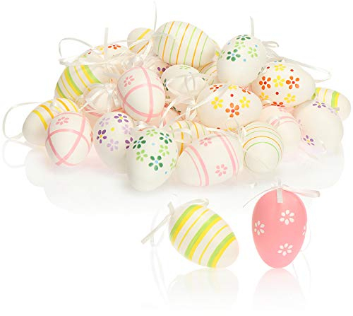 COM-FOUR® 36x Oeufs de pâques Peints à la Main à Suspendre - décorations de pâques aux Couleurs Pastel avec de Superbes