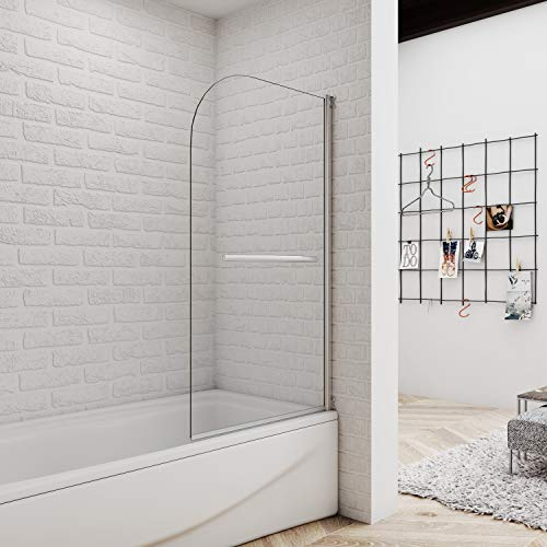 80x140cm Mampara de Bañera, Cristal Templado Abatible con 1 Hoja 5mm
