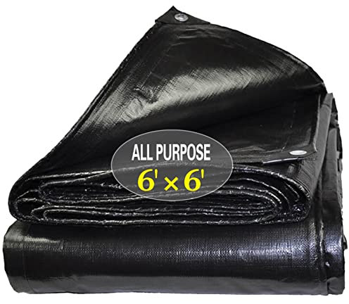 TEZONG - Lona Resistente Impermeable de 6 x 6 pies, Lona de Polietileno Multiusos de 12 mm, Cubierta para Exteriores, Lluvia de Emergencia, Muebles de Patio, Techo, Camping, Coche, alberca
