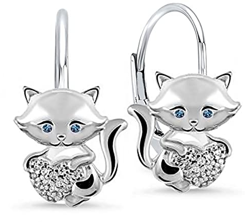 Zirkonia Katze mit blauen Augen Herz Ohrringe Silber 925 Hängend Damen Hängeohrringe