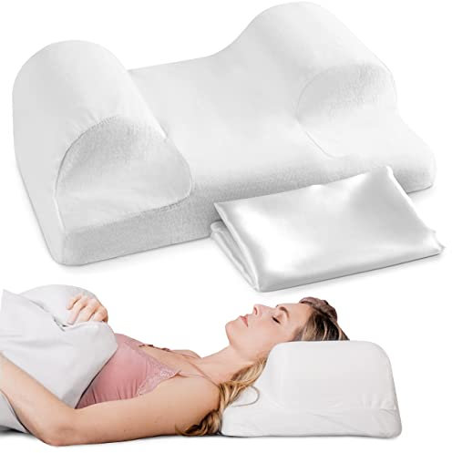 YourFacePillow - Ergonomisches Nackenstützkissen aus Memory-Schaum für Rückenschlaf, Nacken- und Schulterstütze, Beste Schlafausrichtung, groß, mit Satinhülle