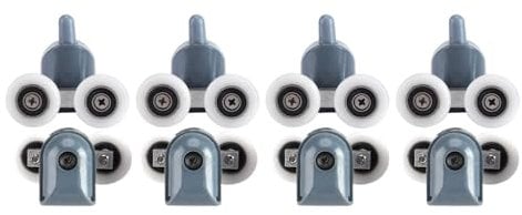 8Pcs Pulleys Rollers, Twin Bottom Top Rollers Pulleys Wheels Easy Clean Wear Resistant with Screw and Cover Caps for Most Shower Enclosures Shower Cabins(Double Wheel),Door entry settings