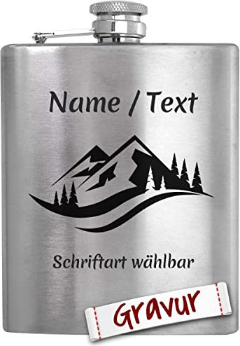 Bergsteiger Geschenk Flachmann Set mit Gravur/Spruch personalisiert, Berge Klettern Geschenke für Herren/Frauen, Geschenkidee zum Geburtstag, Ostern, Weihnachten