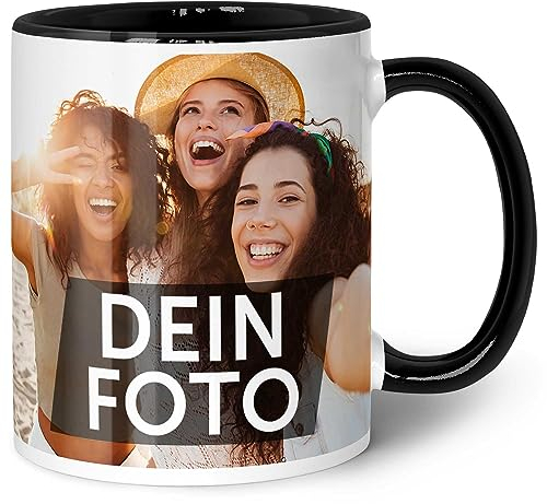 GRAVURZEILE Tazza da personalizzare – Personalizzata con la propria foto – adatta per alimenti – lavabile in lavastoviglie – adatta al microonde – Tazza fotografica o tazza aziendale con logo – nero e