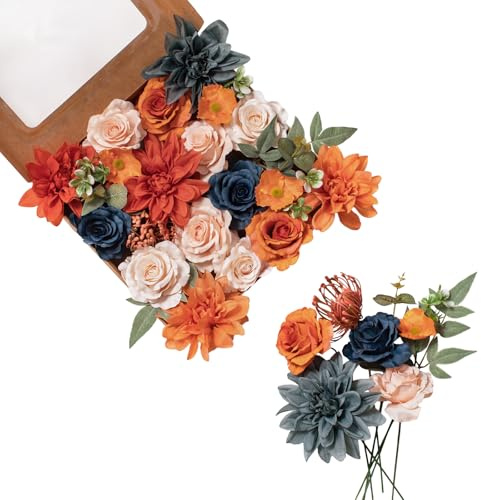 FANKO Flores Artificiales de Rosas Falsas: Flores de Seda Naranja Quemado Dalia Ramo de Flores Artificiales a Granel Flores Falsas para decoración de centros de Mesa de Flores Falsas Color Burdeos