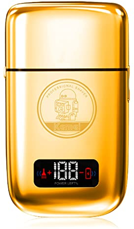 KEMEI TX3 - Afeitadora eléctrica profesional para hombre, recargable, lavable, pantalla LED, color dorado