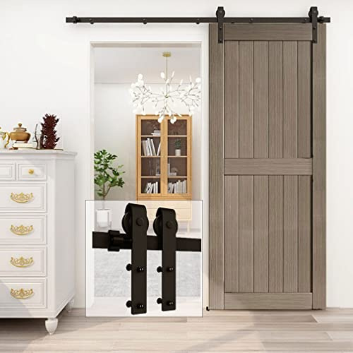 LTIYITL 168cm/5.5FT Quincaillerie Kit de Rail pour Porte Coulissante Suspendue, Kit de Voie de Placard pour la Porte en Bois (Forme de J)