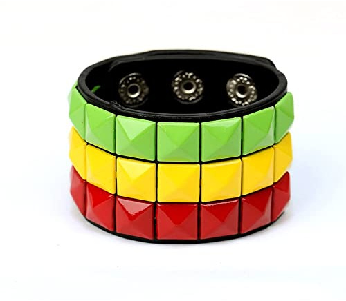 FRER Armband Männer, Punk Trendy Armbänder Männer Grün Gelb Rot Quadratisch Nagel Armband Kunstleder Armband Hand Zubehör Schmuck Für Jungen Männer Geschenke