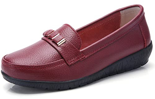 JeathFea Mocasines CláSicos De Cuero para Mujer Mocasines Casuales Antideslizantes Pisos Zapatillas De Oficina Zapatos para Mujer Antideslizantes para Caminar, Azul Marino, 40.5 EU